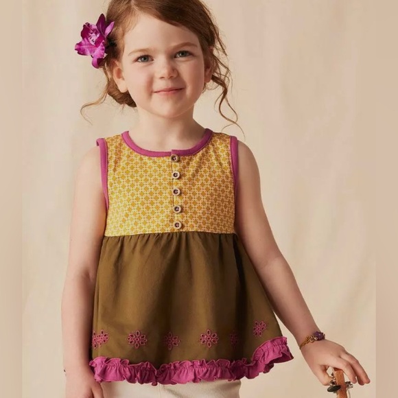 Matilda Jane Enchanted Garden Seabean Mixed Print Tank Top 2 EUC - Picture 2 of 12